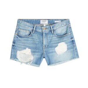 Frame Le Grand Garcon Denim Shorts Distressed Ripped Cut Off Festival Jean